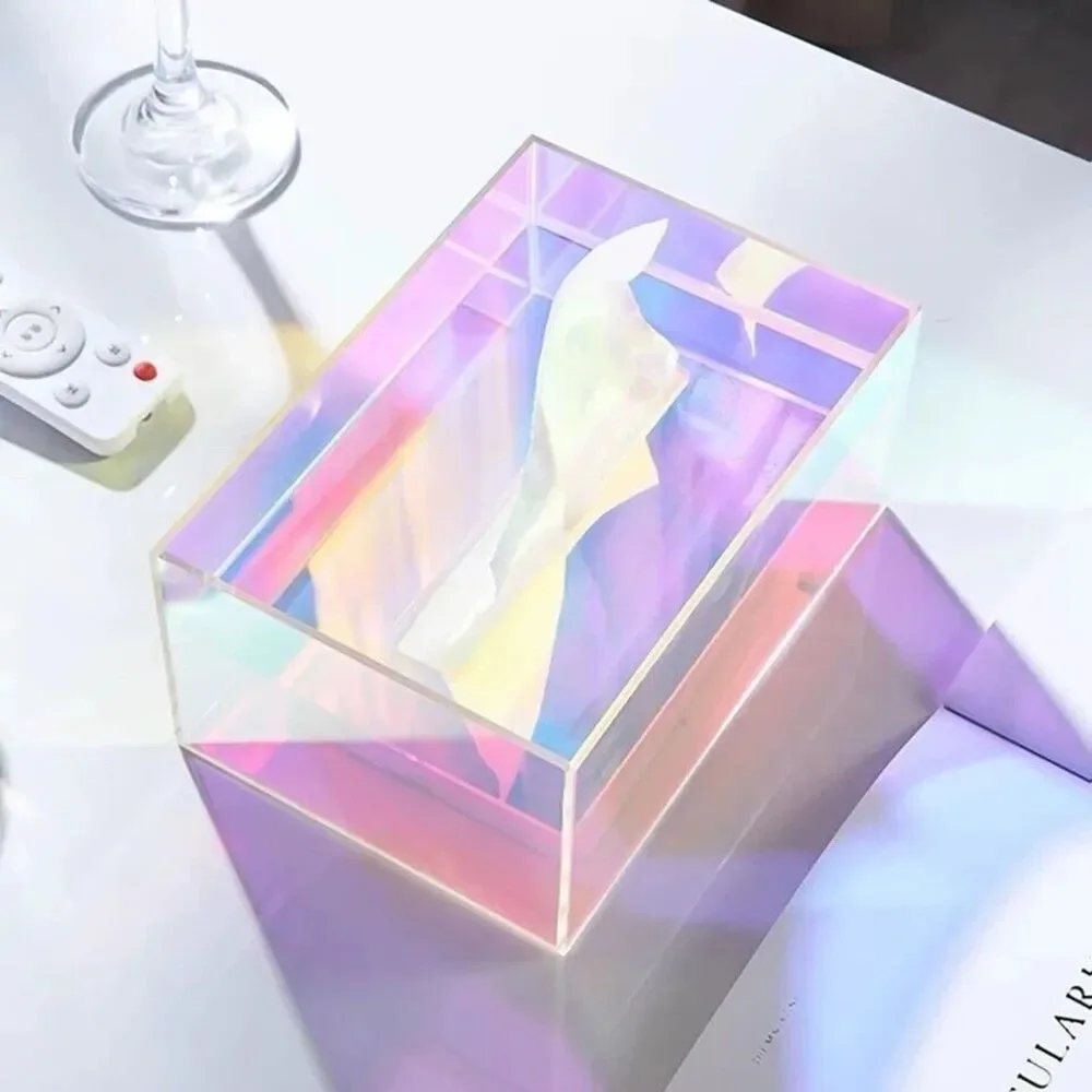 Acrylic Tissue Box Holder Clear Dispenser Rectangle Iridescent Designer NEW